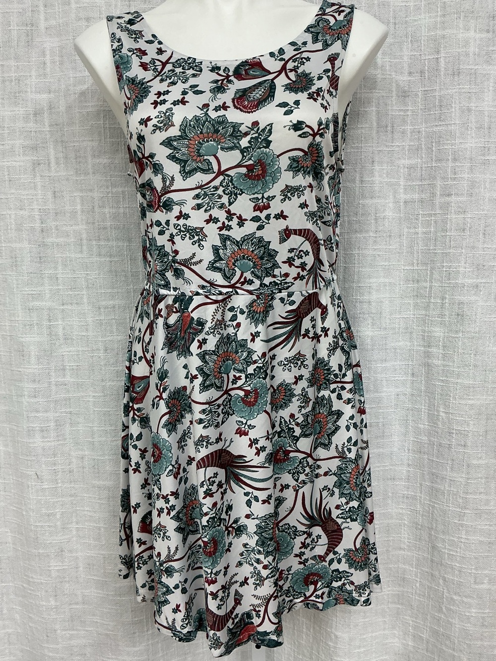 Manhattan Blues White Mini Dress with Teal and Maroon Floral Print